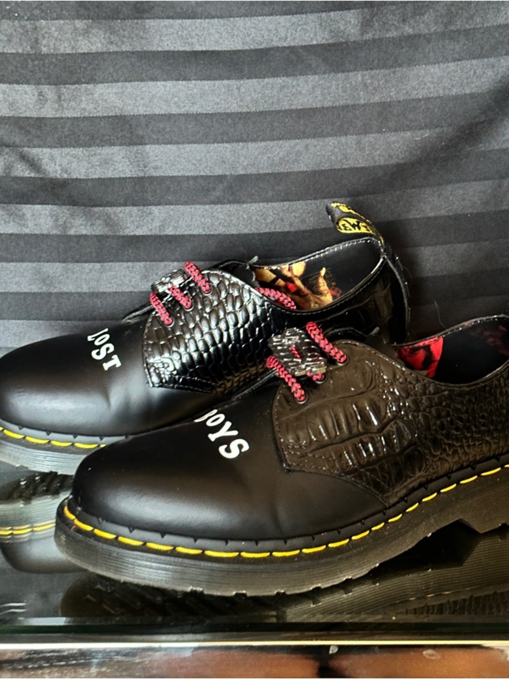 Dr. Martens Black Leather Shoe with Red Interior Accents